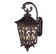 Savoy House Renaissance Guild outdoor wall lantern with ornate scrollwork, pale panels and a curled overhead arm.