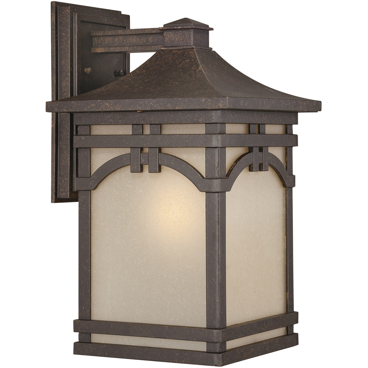 Quoizel ETN8410IB wall lantern with frosted panels and an arched Imperial Bronze frame.
