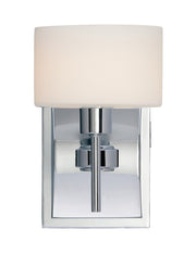 Front view of the Quoizel Asheton AST8601C chrome wall sconce with one opal drum shade.