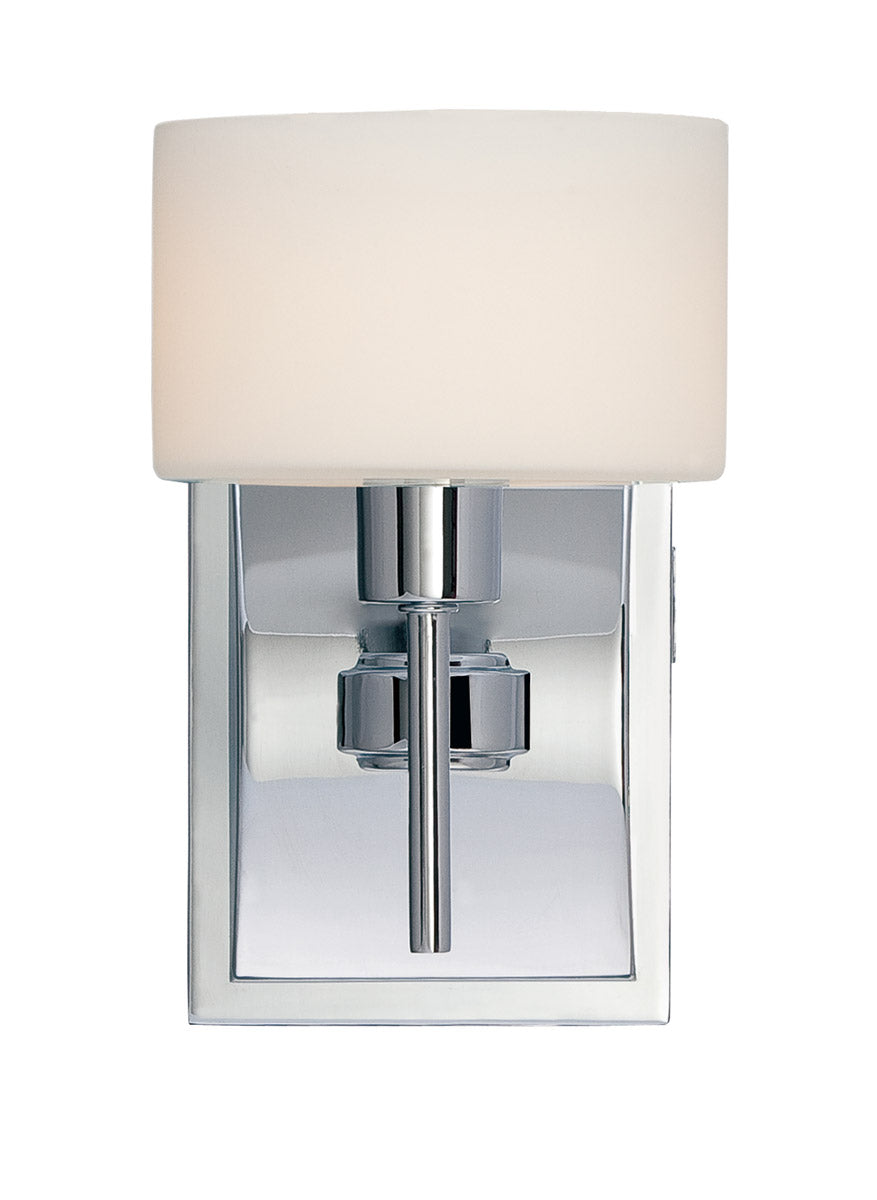 Front view of the Quoizel Asheton AST8601C chrome wall sconce with one opal drum shade.