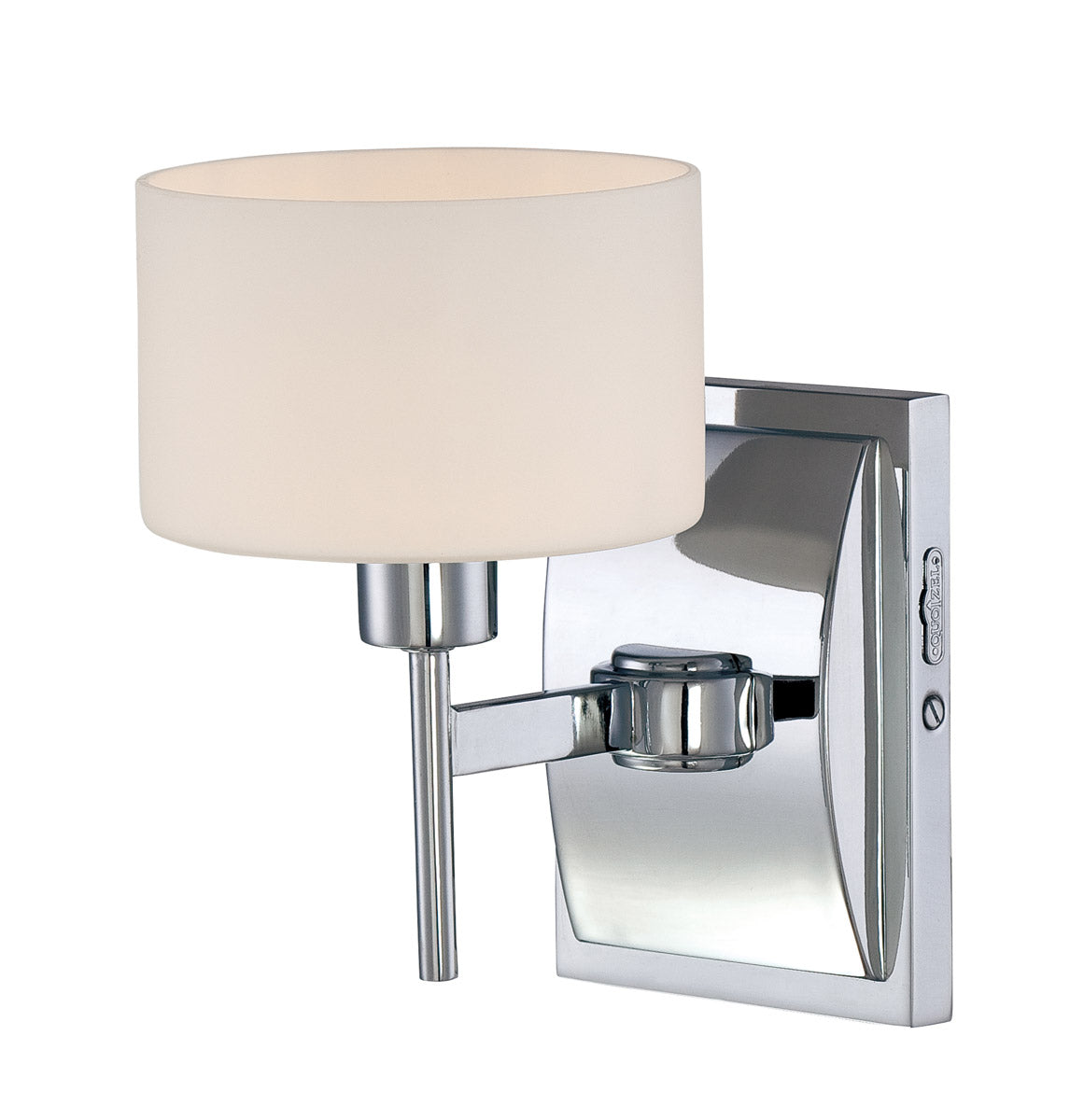 Elevated angled view of the Quoizel Asheton AST8601C opal shade and chrome wall mounting assembly.