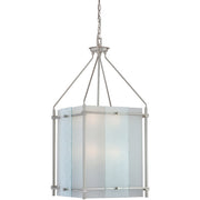 Quoizel BLY1818SY rectangular hanging lantern with a silver-toned frame and textured glass accents