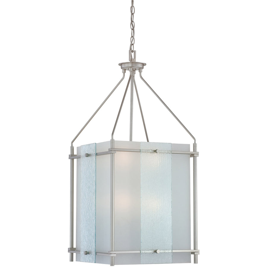 Quoizel BLY1818SY rectangular hanging lantern with a silver-toned frame and textured glass accents