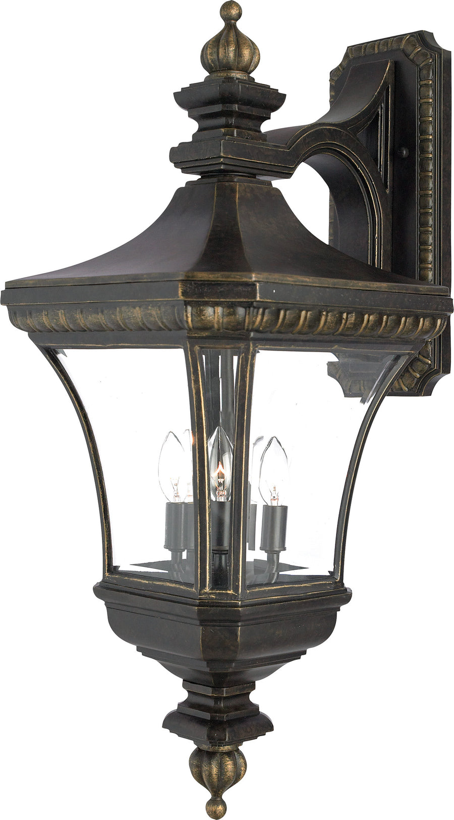 Quoizel Devon DE8414IB wall lantern with three candle lights, clear glass and an Imperial Bronze frame
