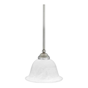 Quoizel Delray DY1533ES pendant close view of its stepped silver collar and softly flared white glass shade
