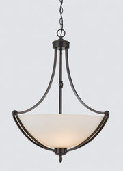 Quoizel DY2825VO bowl pendant with pale glass and sweeping Vintage Bordeaux supports.
