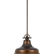 Quoizel Emery Palladian Bronze pendant showing its long stem and flared reflector shade