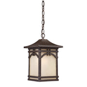 Quoizel ETN1908IB chain-hung lantern with frosted panels, Imperial Bronze rails and curved upper braces