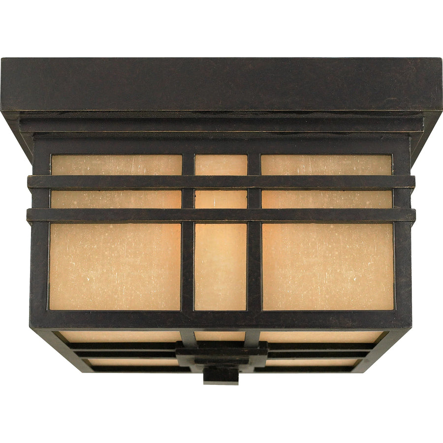 Quoizel Hillcrest HC1612IB flush mount with a square Imperial Bronze grid over warm pale panels