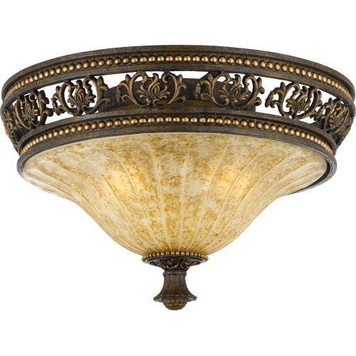 Quoizel LZ1624ML ceiling light with a fluted amber-gold bowl, ornate beaded band and lower finial