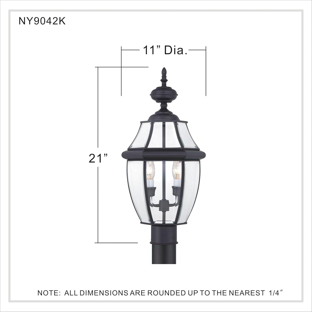 Quoizel Newbury NY9042K outdoor post lantern dimensions