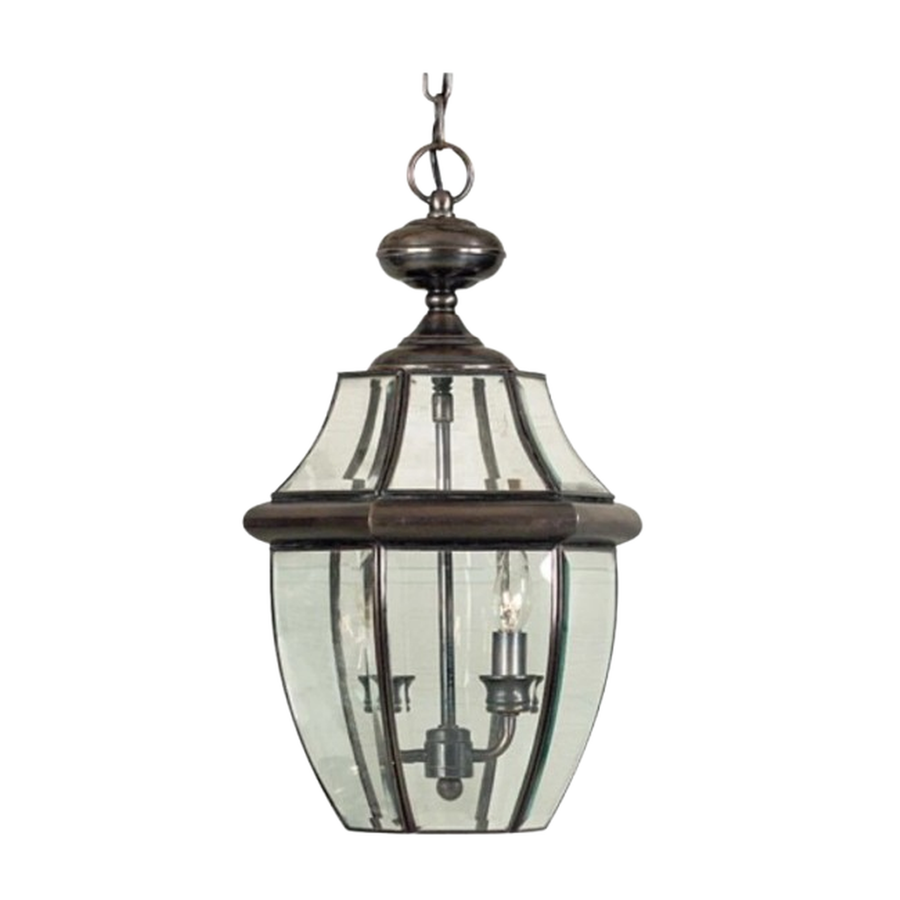 Quoizel Newbury hanging lantern showing its warm frame and two candle lights