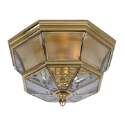 Quoizel Newbury NY1794B flush-mount lantern showing its polished brass frame and clear glass panels.