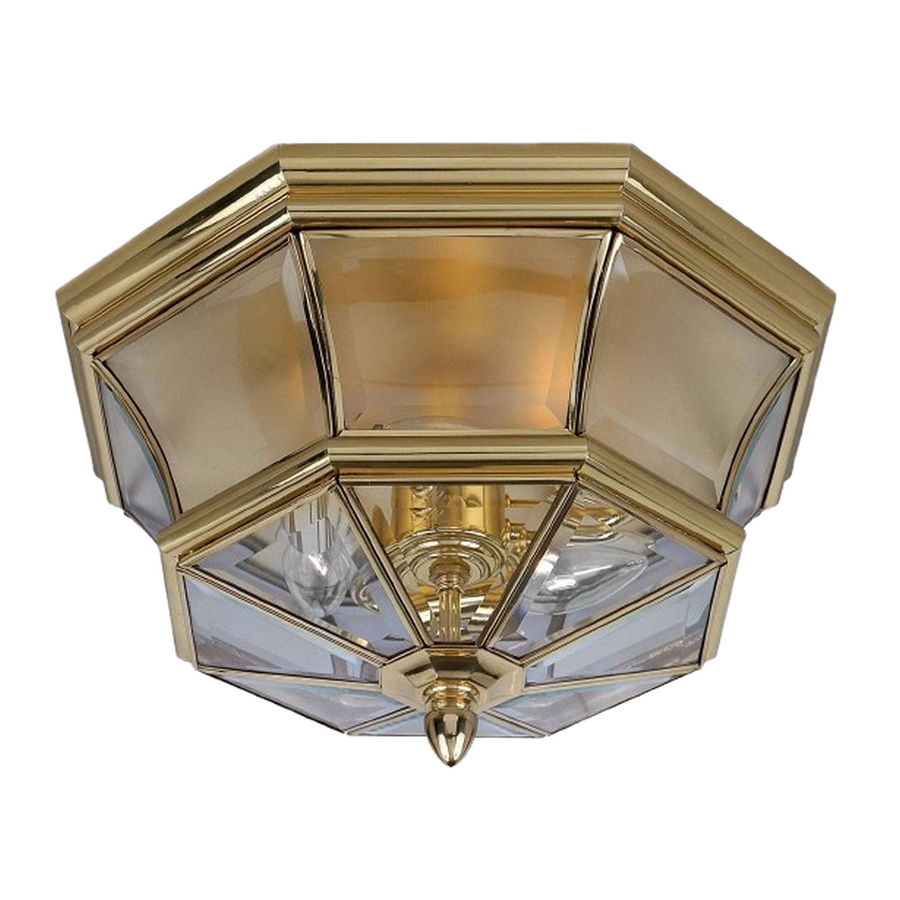Quoizel Newbury NY1794B flush-mount lantern showing its polished brass frame and clear glass panels.