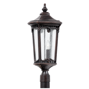 Quoizel South Brook SK9012OR post lantern with seeded glass, decorative scrollwork and a single candle-style bulb