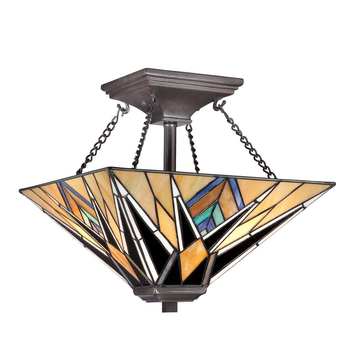 Quoizel Falcon TF931SVB two-light Tiffany semi-flush ceiling light in Vintage Bronze