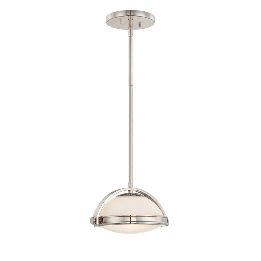 Quoizel Uptown Fulton UPFT1810IS pendant with an Imperial Silver arch and opal glass dome