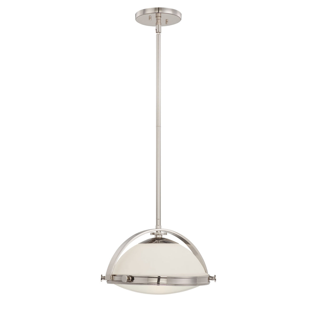 Quoizel Fulton UPFT1814IS pendant with a silver arched frame and opal dome shade