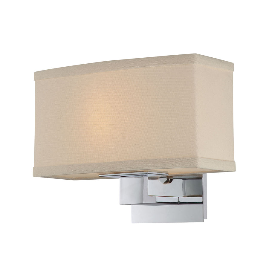 Quoizel UPLG8701C sconce with an off-white rectangular shade and polished chrome rectangular bracket