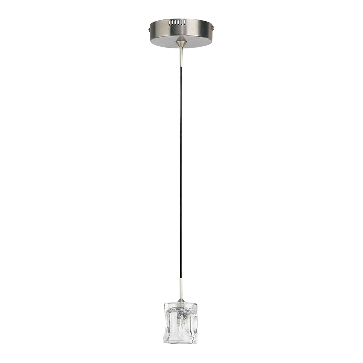 Quorum International 1352-1-65 satin nickel mini pendant with clear wavy glass shade
