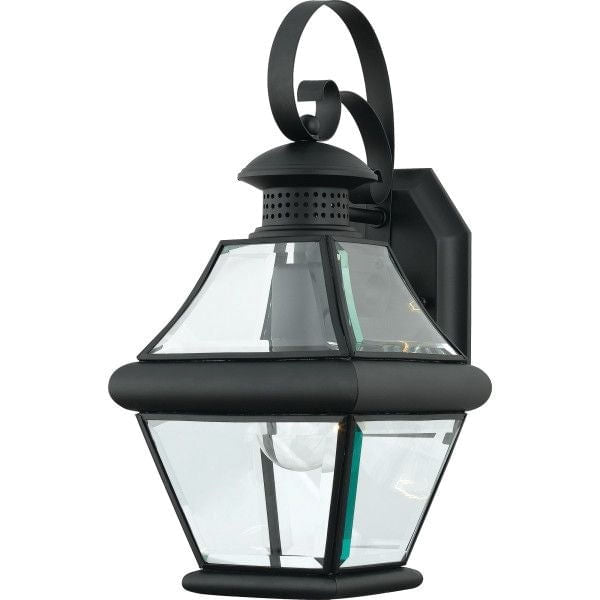 Quoizel Rutledge RJ8407K one-light outdoor wall lantern in Mystic Black with clear beveled glass