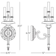 Horatio wall-sconce front and side dimension drawing.