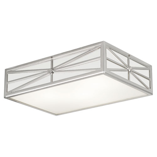 Robert Abbey MM Directoire silver-coloured rectangular flush mount with diagonal frame details and white diffuser