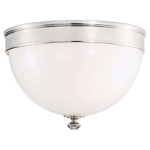 Robert Abbey Orbit S1321 flush mount in Polished Nickel with a white cased-glass shade