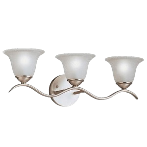 Kichler Dover three-light bathroom vanity fixture with curved glass shades