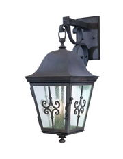 Troy Markham B2353WB wall lantern with a sweeping bronze bracket, shaped hood and tapered glass enclosure