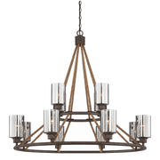 Savoy House Maverick two-tier chandelier with rope supports and reflective cylindrical shades
