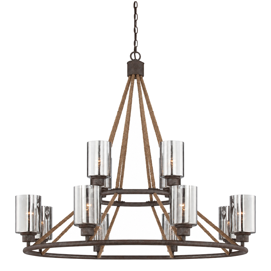 Savoy House Maverick two-tier chandelier with rope supports and reflective cylindrical shades
