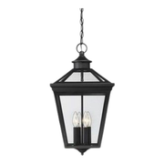 Savoy House Ellijay outdoor hanging lantern showing clear glazing, candle forms and a pointed lower finial