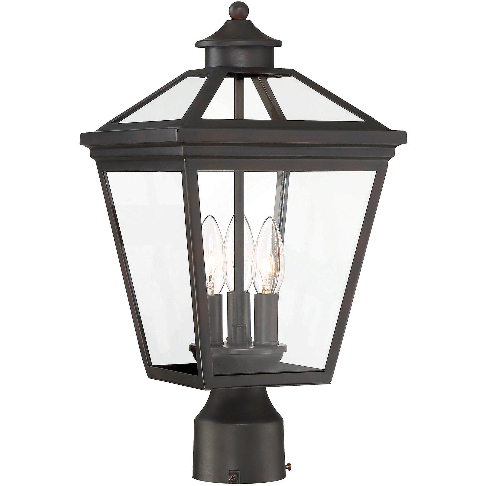 Ellijay post lantern showing its clear roof, tapered panels and round post socket