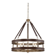 Savoy House Harrington 7-611-5-50 five-light pendant with harness leather and Rubbed Brass finish
