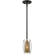 Full view of the Dunbar pendant with Warm Brass shade details and Bronze suspension