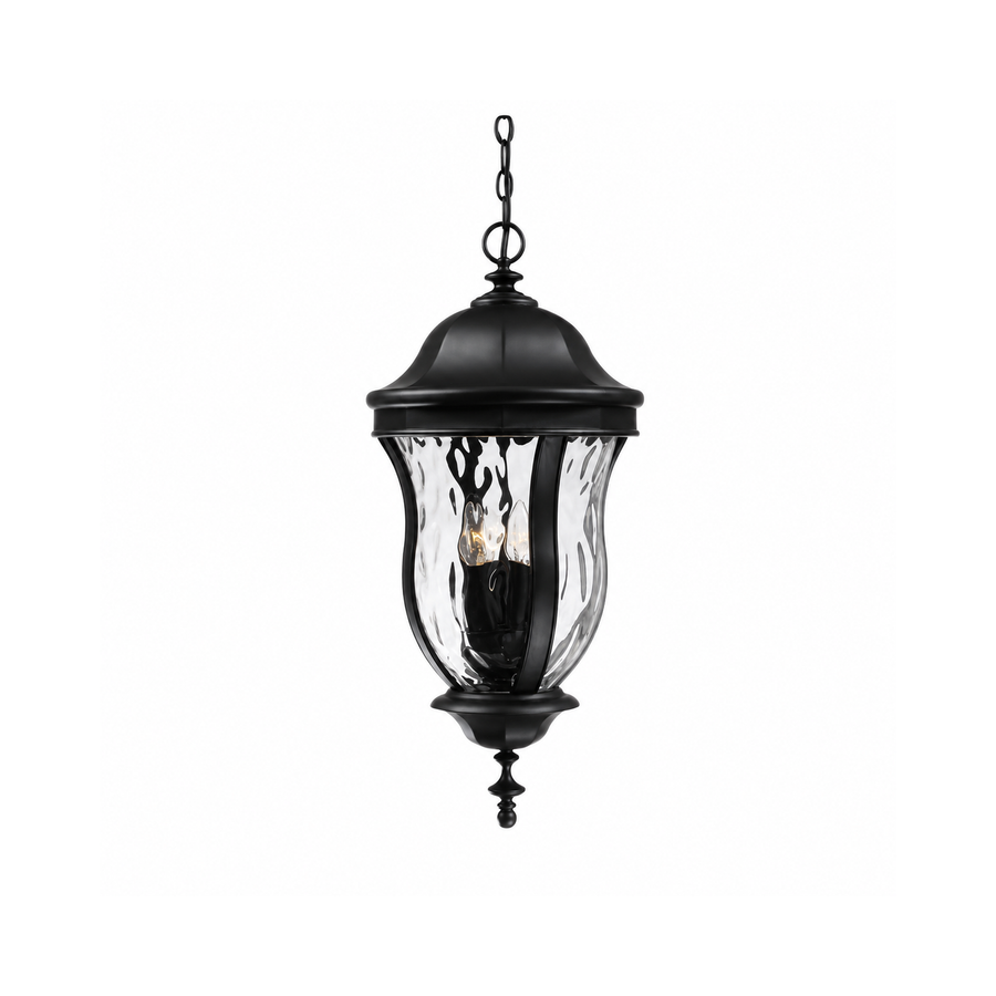Savoy House Monticello black hanging lantern with textured clear glass