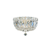 Schonbek Petit Crystal Deluxe ceiling light showing elongated clear facets and a silver rim