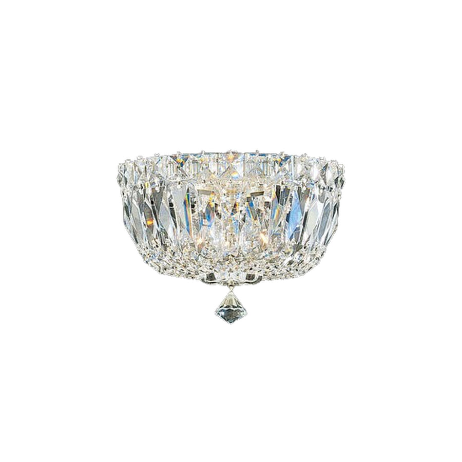 Schonbek Petit Crystal Deluxe ceiling light showing elongated clear facets and a silver rim