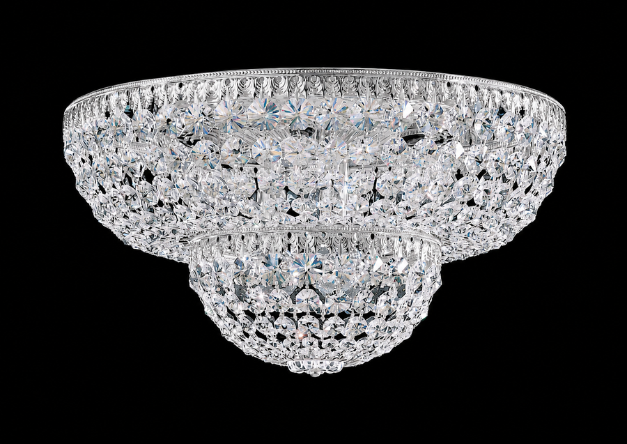 Digitally recolored polished-silver finish visualization of Schonbek Petit Crystal 1568-40A flush mount