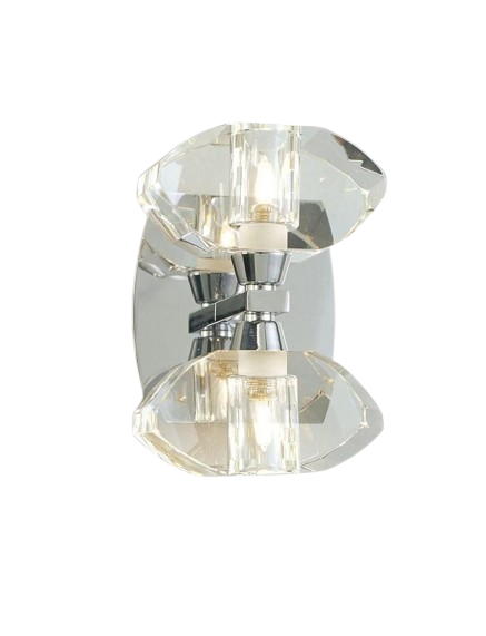 Mantra Alfa 2-Light Switched Wall Lamp – Chrome Finish With Optical Glass Shades