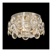 Closer view of Verona 2816SN ringed crystal discs beneath a satin nickel ceiling plate