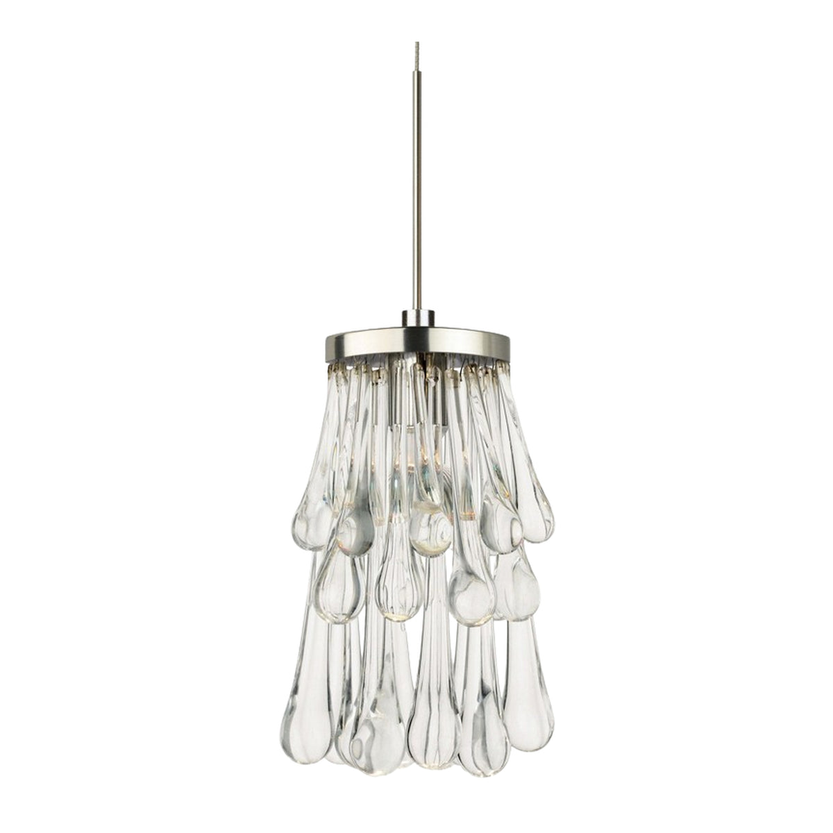 Closer view of Stone Lighting Droplets PD102CRPNM3M showing clear elongated drops and a slender nickel stem