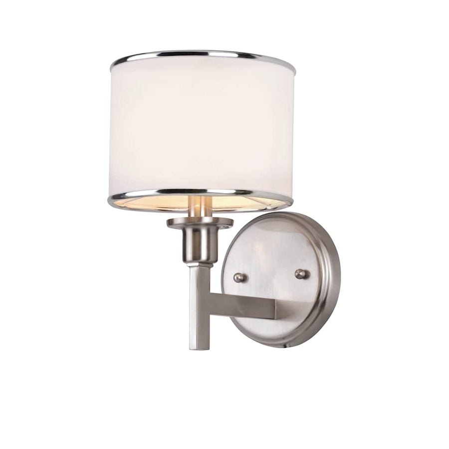 Trans Globe Lighting Cadence 1051 BN brushed nickel wall sconce with white fabric shade