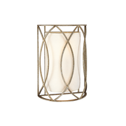 Troy Sausalito wall sconce with a pale shade and Silver Gold trellis frame