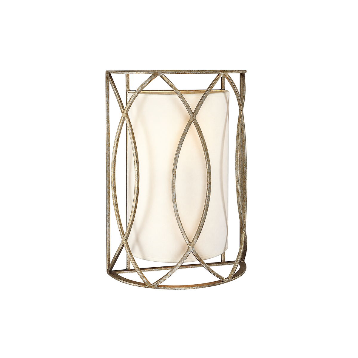 Troy Sausalito wall sconce with a pale shade and Silver Gold trellis frame