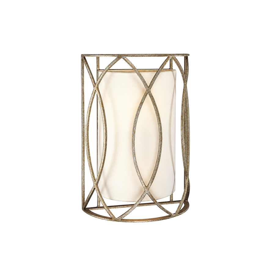 Troy Sausalito wall sconce with a pale shade and Silver Gold trellis frame