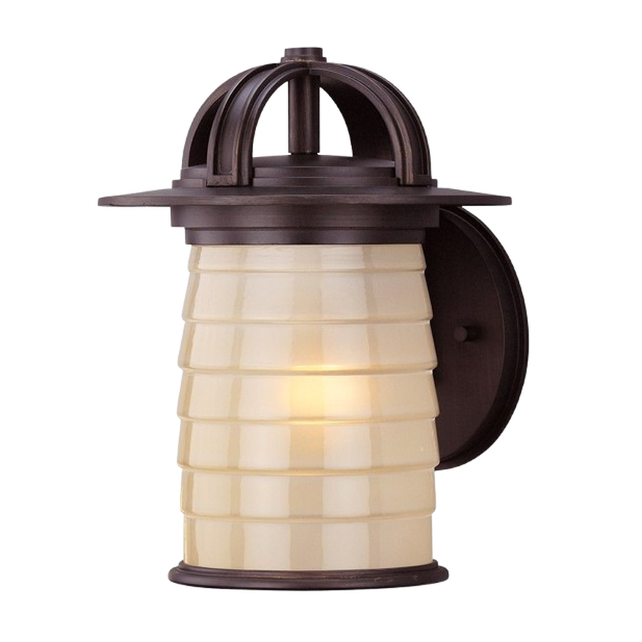 Closer view of Troy Tiburon B2251ARB showing the arched bronze crown and ribbed cream glass