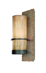 Troy Lighting Bamboo B1851BB wall sconce with a textured cylindrical shade and patinated backplate