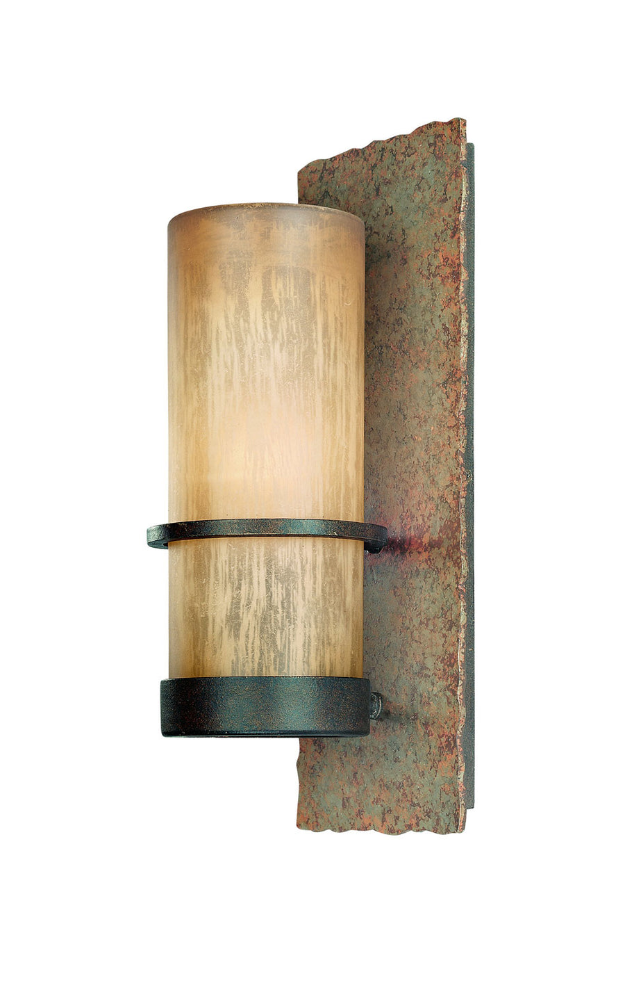 Troy Lighting Bamboo B1851BB wall sconce with a textured cylindrical shade and patinated backplate